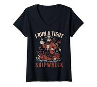 Womens I Run a Tight Shipwreck - Funny Vintage Pirate Captain Humor V-Neck T-Shirt