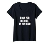 Women's I Run for The Quiet in My Head Saying Design. V-Neck T-Shirt
