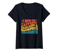 Women's I Run On Caffeine Sarcasm & Inappropriate Thoughts V-Neck T-Shirt