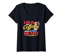 Womens I Run on Coffee a New Heart a Heart Transplant Recipient V-Neck T-Shirt
