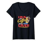 Womens I Run on Coffee a New Liver a Liver Transplant Recipient V-Neck T-Shirt