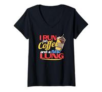 Womens I Run on Coffee a New Lung a Lung Transplant Recipient V-Neck T-Shirt