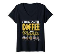 Womens I Run On Coffee and Plants Botanics Gardening Botanist V-Neck T-Shirt