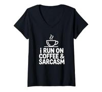 Women's I Run On Coffee & Sarcasm Coffee Lover V-Neck T-Shirt