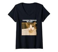 Women's I Rushed Through My Test Funny Test Day Student Cat Meme V-Neck T-Shirt