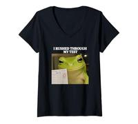 Women's I Rushed Through My Test Funny Test Day Student Frog V-Neck T-Shirt