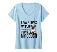 Women's I Save Lives My Pug Ruins My Couch Nurse V-Neck T-Shirt