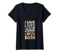Womens I Save Lives Not Lattes But I Do Both Pumpkin Spice Nurse V-Neck T-Shirt