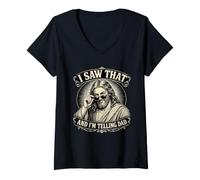 Women's I Saw that and Im Telling Dad Funny Jesus V-Neck T-Shirt