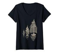 Womens I Saw Three Ships s Christmas Carol s Vintage Pencil Sketch V-Neck T-Shirt