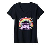 Women's I Scratch and SNIFF Myself Funny Humor V-Neck T-Shirt
