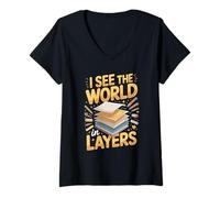 Women's I See The World in Layers Illustrator Illustration V-Neck T-Shirt
