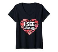 Women's I See with My Heart Cute Romantic Valentine Love Rebus V-Neck T-Shirt
