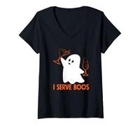 Womens I Serve Boos Bartender Halloween Humor V-Neck T-Shirt