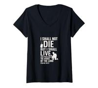 Womens I Shall Not Die But Live Scripture Design V-Neck T-Shirt