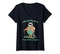 Womens I Shall Shenan Then I'll Shenanigan Cute Raccoon St Patrick V-Neck T-Shirt