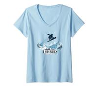 Women's I Shred Therefore I Am Snowboard Mountain V-Neck T-Shirt