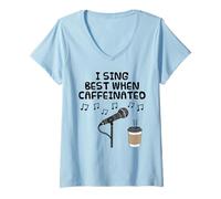 Women's I Sing Best When Caffeinated, Coffee Singer Vocalist Funny V-Neck T-Shirt