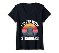 Womens I Sleep with Strangers Traveler Tourist Backpacker V-Neck T-Shirt