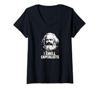 Women's I Smell Capitalists, Karl Marx, Communism, Marx V-Neck T-Shirt