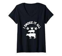 Womens I Smoke It All Funny Marijuana Weed Meat Smoker Grillmaster V-Neck T-Shirt
