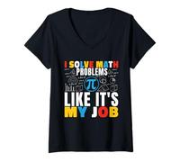 Women's I Solve Math Problems Like It's My Job Math Mathematics Math V-Neck T-Shirt