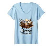 Women's I Sparkle Even in The Mud Run Princess Mudding Team Racing V-Neck T-Shirt