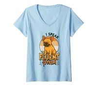 Womens I Speak Fluent French Bulldog Frenchie V-Neck T-Shirt