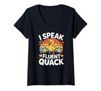 Womens I Speak Fluent Quack Funny Cute Duck Lover V-Neck T-Shirt
