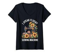 Womens I Speak Fluent Sewing Machine Funny Sewing V-Neck T-Shirt