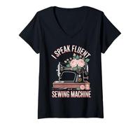 Womens I Speak Fluent Sewing Machine Sewer Funny Sewing V-Neck T-Shirt