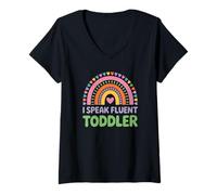 Womens I Speak Fluent Toddler Cute Colorful Rainbow Art V-Neck T-Shirt