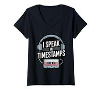 Womens I Speak in Timestamps - True Crime Podcast Addict V-Neck T-Shirt