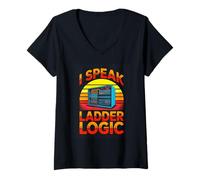 Women's I Speak Ladder Logic PLC Programmer Automation V-Neck T-Shirt