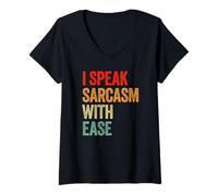 Womens I Speak Sarcasm with Ease Funny Graphic V-Neck T-Shirt
