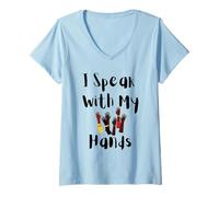 Women's I Speak with My Hands ASL Deaf Pride Inclusive Design V-Neck T-Shirt