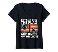 Womens I Stand for The Flag and Kneel for The Cross US Flag V-Neck T-Shirt
