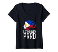 Womens I Stand with Digong Duterte PRRD DU30 Philippine Flag V-Neck T-Shirt