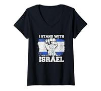 Womens I Stand with Israel Hebrew Jewish Heritage Israeli Flag V-Neck T-Shirt