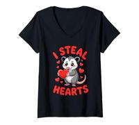 Women's I Steal Hearts Opossum Valentine's Day Love V-Neck T-Shirt