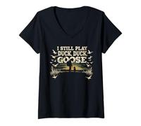 Womens I Still Play Duck Goose Funny Hunting Crewneck Tee V-Neck T-Shirt