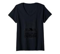 Women's I Still Play Outside Mountain Adventure Art V-Neck T-Shirt