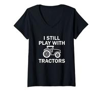 Womens I Still Play with Tractors V-Neck T-Shirt