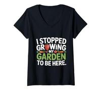 Womens I Stopped Growing My Garden Funny Farming Grow V-Neck T-Shirt