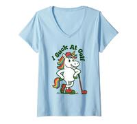 Womens I Suck At Golf Loser Unicorn Sarcastic Golfing V-Neck T-Shirt