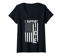 Womens I Support ICE, Immigration Officers American Flag V-Neck T-Shirt