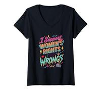Women's I Support Women's Rights & Wrongs Funny Retro Feminist Bold V-Neck T-Shirt
