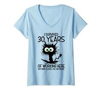Womens I Survived 30 Years Of Working Here Nothing Scares Me V-Neck T-Shirt