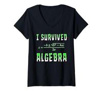 Women's I Survived Algebra Math Class School V-Neck T-Shirt