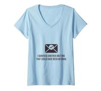 Women's I Survived Another Meeting Email Sarcastic Office Humor V-Neck T-Shirt